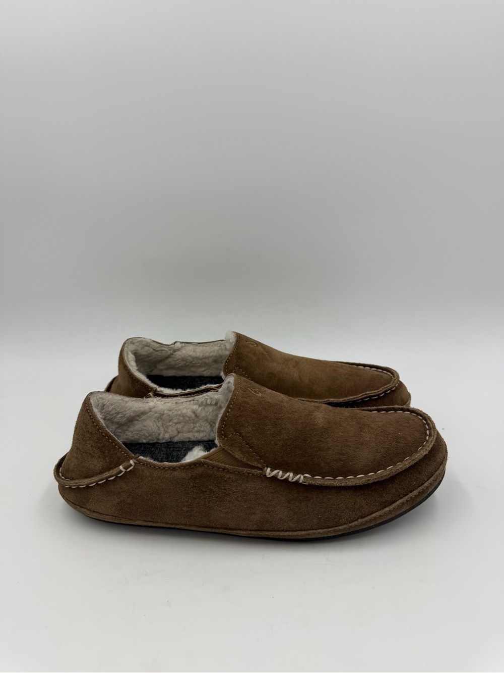 Olukai Nohea Slipper Brown Suede Leather Shearling Fur Lined Shoes Women’s 7 US